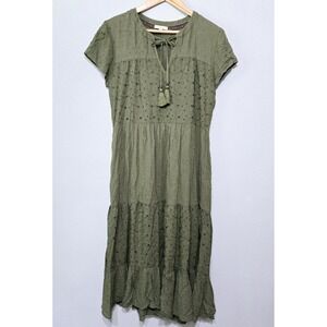 Kate And Sam Ladies Flowy Boho Dress Size Small Olive Green With Tassels
